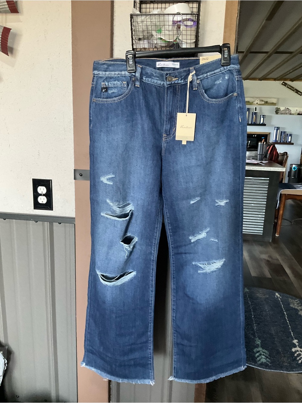 KanCan Women's Medium Blue Distressed Flare Jeans